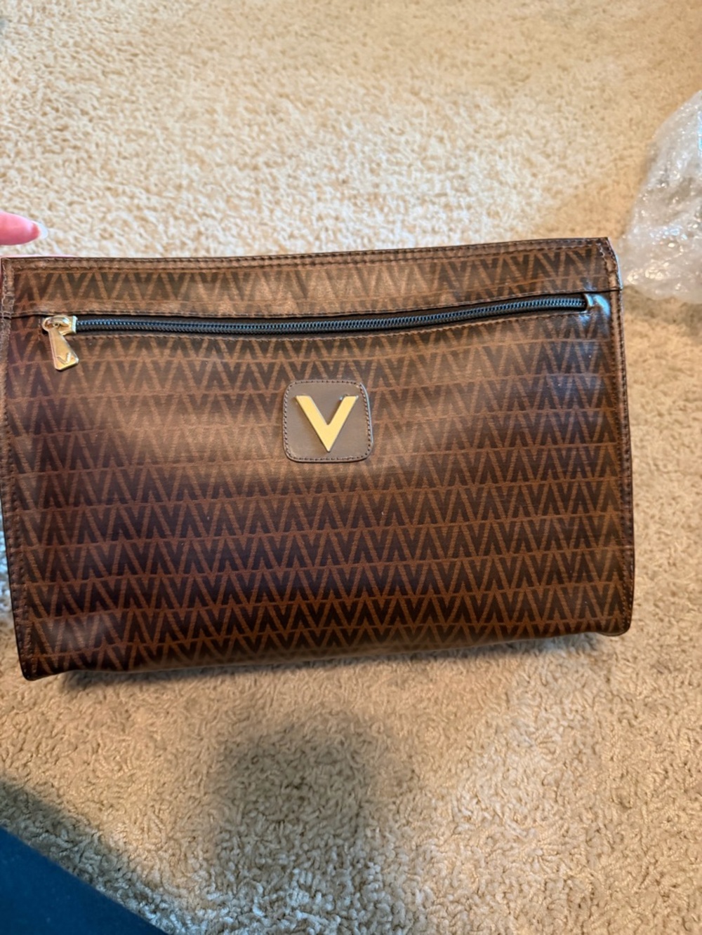 Valentino Brown Monogram Bag with Gold Plaque